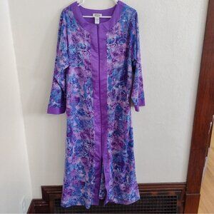 Vintage Collections Etc Long Purple Blue Paisley Zip Robe Housecoat Womens M